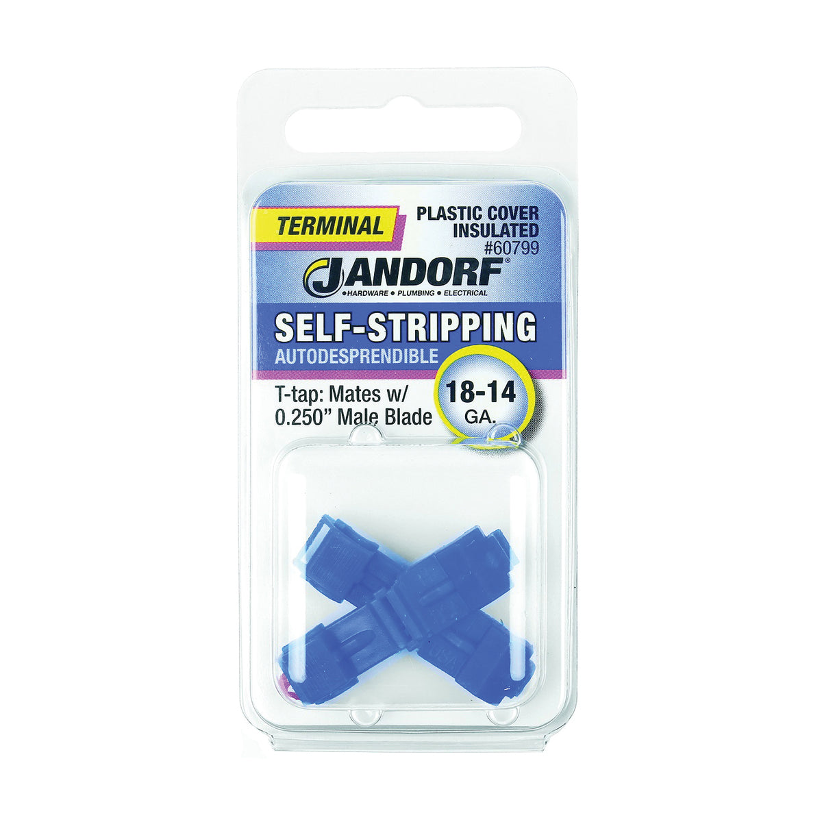 Jandorf 60799 Terminal, 18 to 14 AWG Wire, Plastic Insulation, Copper Contact, Blue