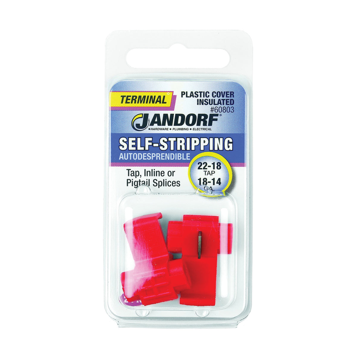 Jandorf 60803 Terminal, 22 to 18 AWG Wire, Plastic Insulation, Copper Contact, Red