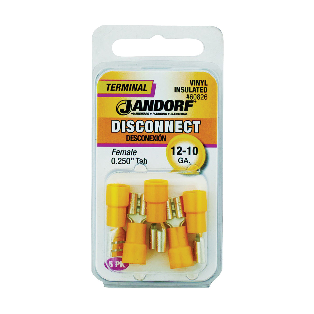 Jandorf 60826 Disconnect Terminal, 12 to 10 AWG Wire, Vinyl Insulation, Copper Contact