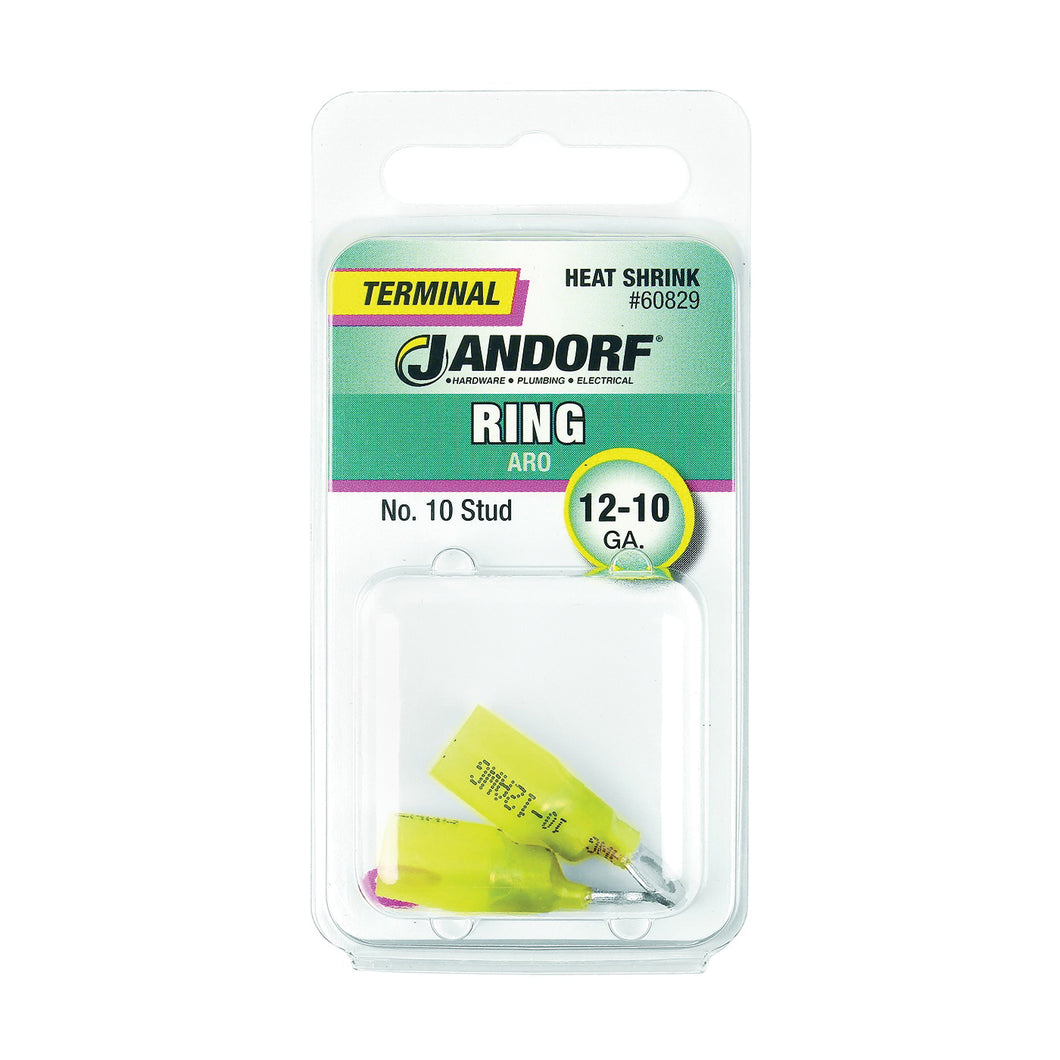 Jandorf 60829 Ring Terminal, 12 to 10 AWG Wire, #10 Stud, Copper Contact, Yellow