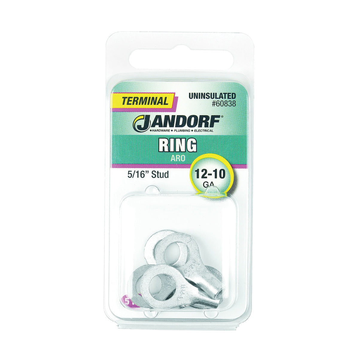 Jandorf 60838 Ring Terminal, 12 to 10 AWG Wire, 5/16 in Stud, Copper Contact