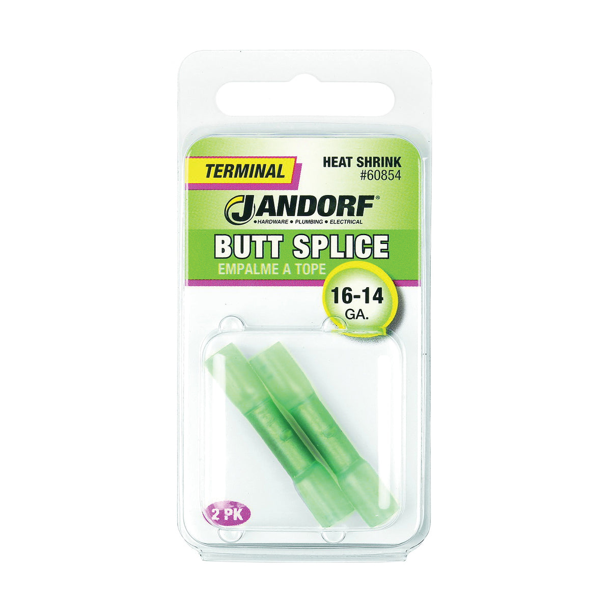 Jandorf 60854 Butt Splice Connector, 16 to 14 AWG Wire, Copper Contact, Green