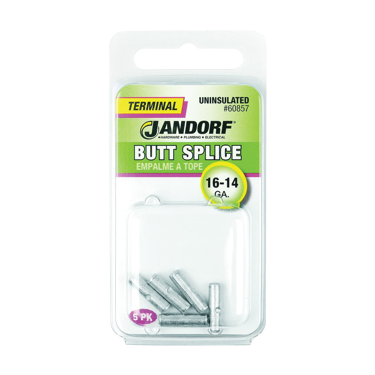 Jandorf 60857 Butt Splice Connector, 16 to 14 AWG Wire, Copper Contact