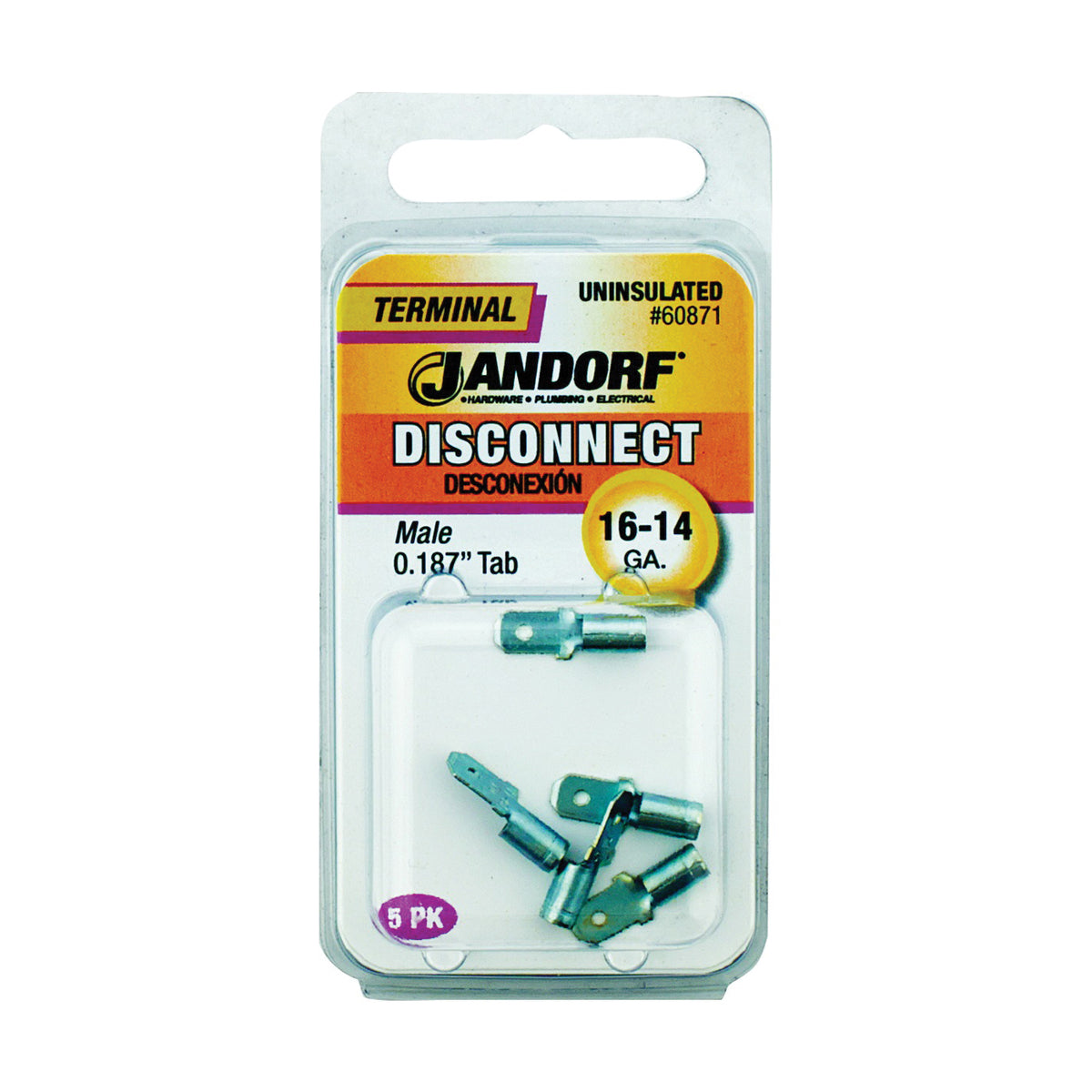 Jandorf 60871 Disconnect Terminal, 16 to 14 AWG Wire, Copper Contact