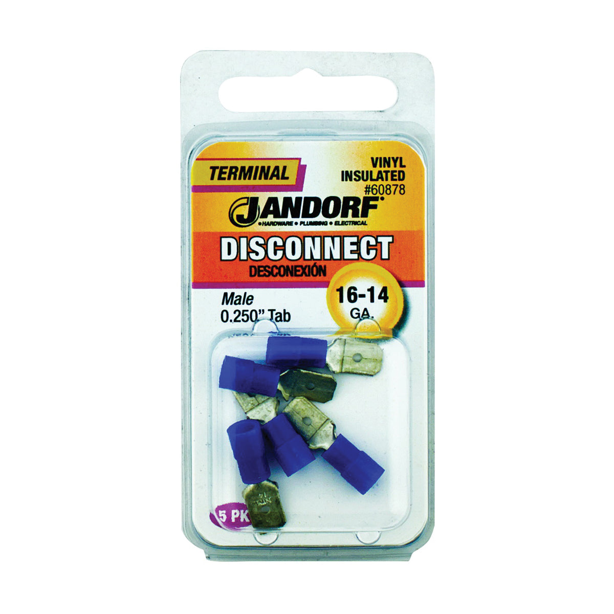 Jandorf 60878 Disconnect Terminal, 16 to 14 AWG Wire, Vinyl Insulation, Copper Contact