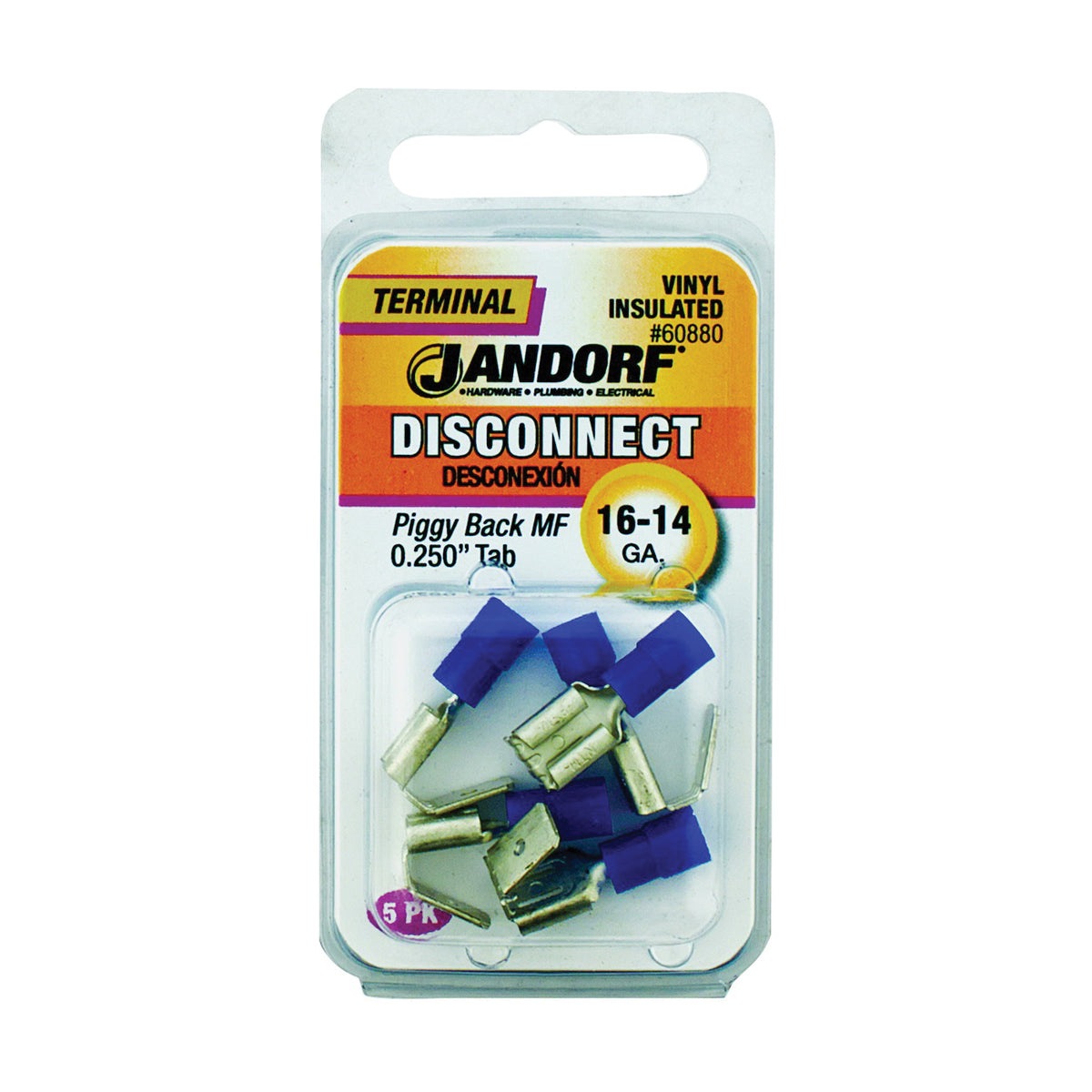 Jandorf 60880 Disconnect Terminal, 16 to 14 AWG Wire, Vinyl Insulation, Copper Contact, Blue