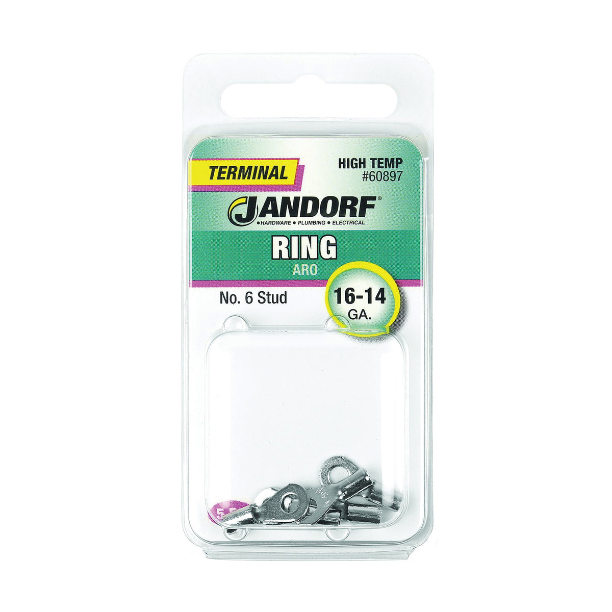 Jandorf 60897 Ring Terminal, 16 to 14 AWG Wire, #6 Stud