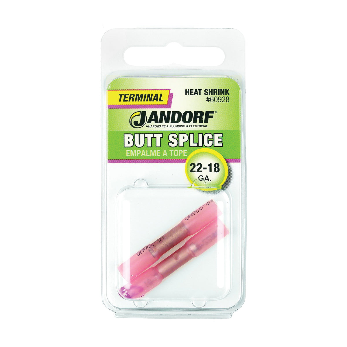 Jandorf 60928 Butt Splice Connector, 22 to 18 AWG Wire, Copper Contact, Red