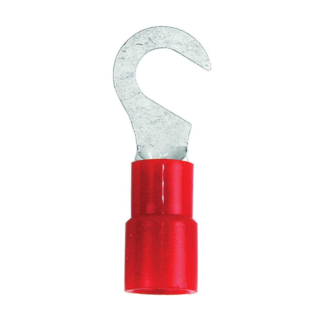 Jandorf 60959 Hook Terminal, 22 to 18 AWG Wire, #10 Stud, Vinyl Insulation, Red