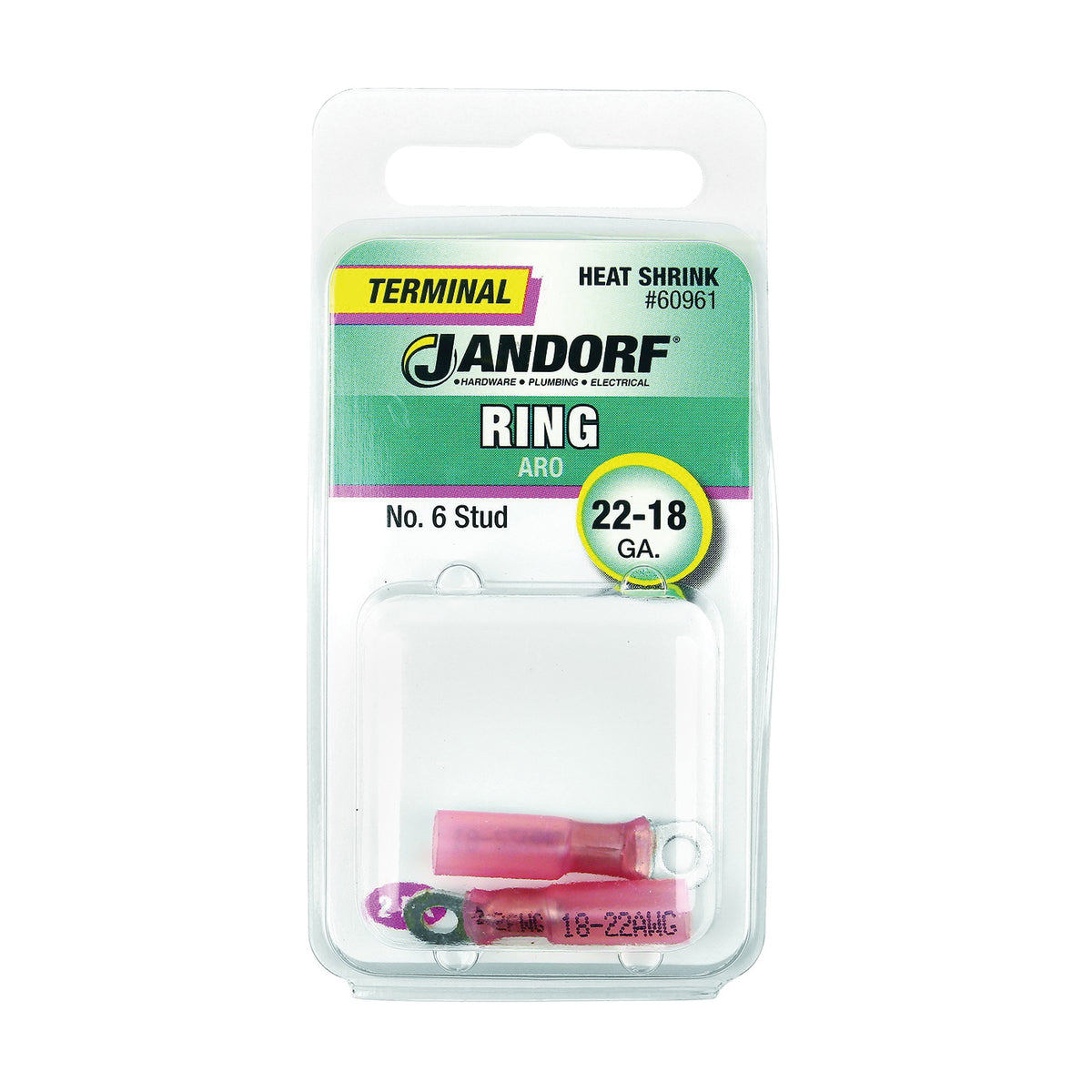 Jandorf 60961 Ring Terminal, 22 to 18 AWG Wire, #6 Stud, Pink