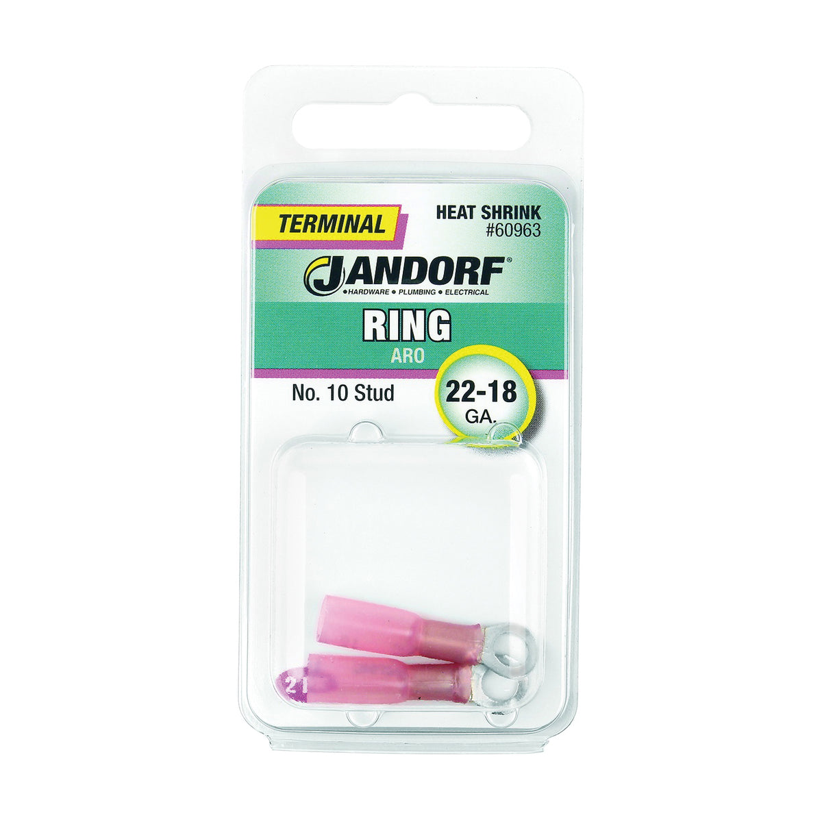 Jandorf 60963 Ring Terminal, 22 to 18 AWG Wire, #10 Stud, Pink