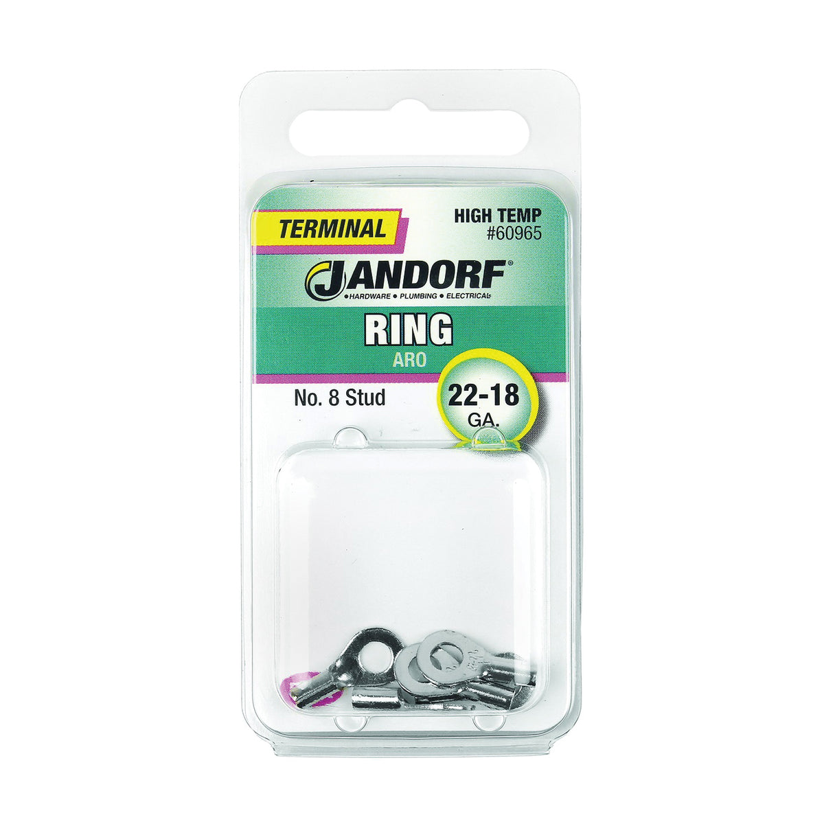 Jandorf 60965 Ring Terminal, 22 to 18 AWG Wire, #8 Stud, Pink