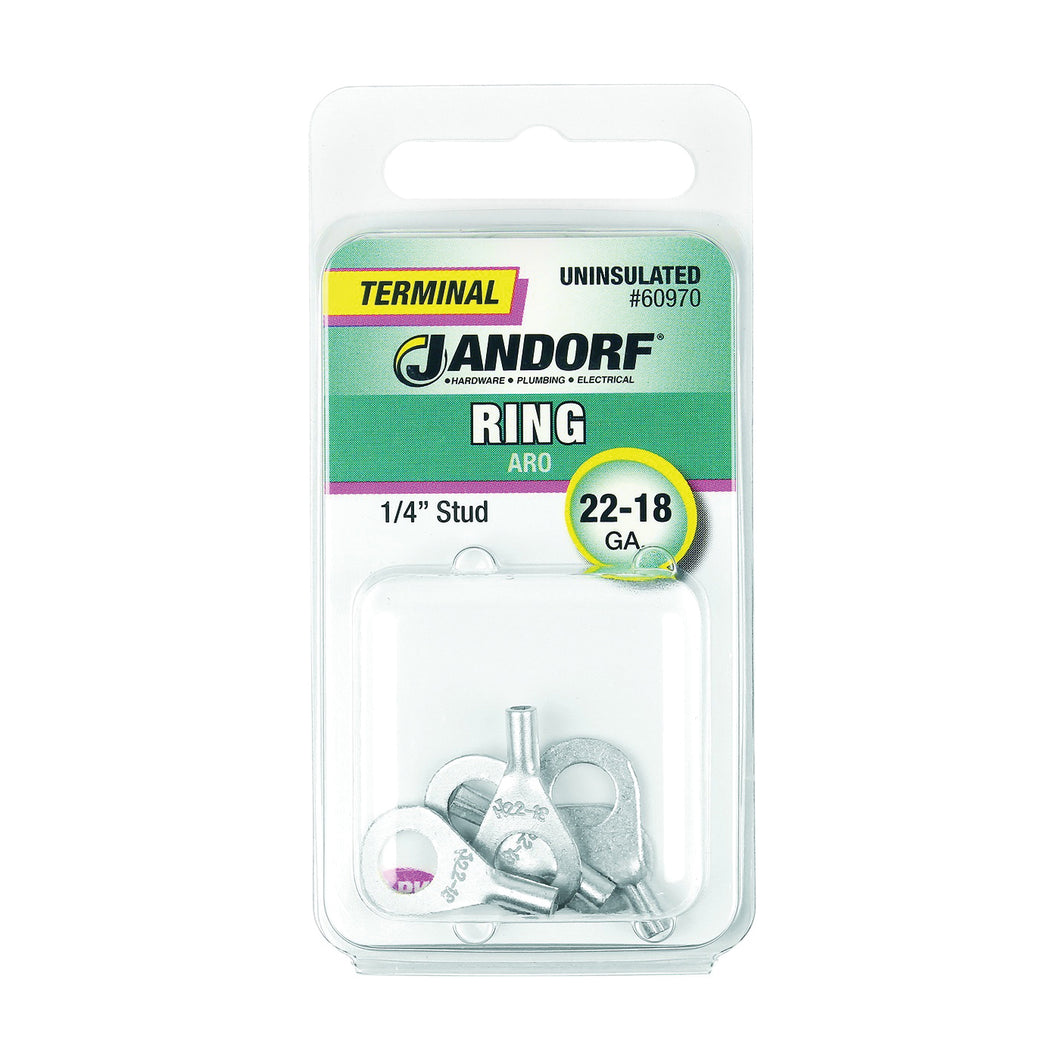 Jandorf 60970 Ring Terminal, 22 to 18 AWG Wire, 1/4 in Stud, Copper Contact
