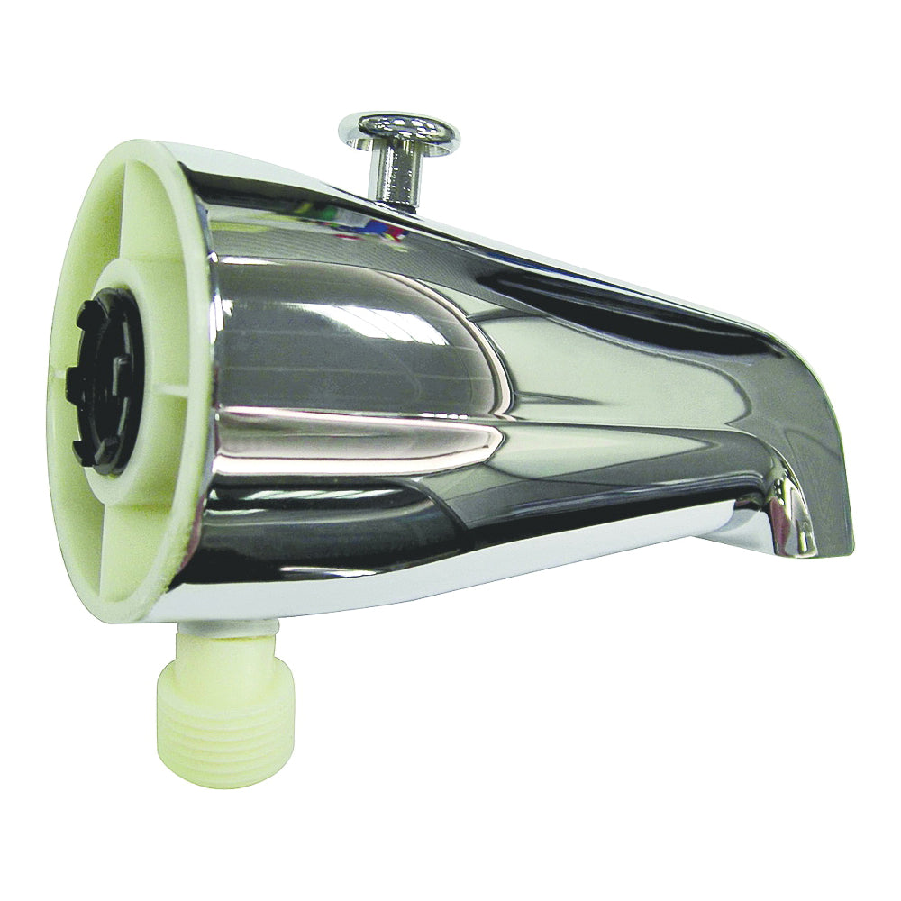 ProSource PMB-048 Bathtub Spout with Diverter, 5-1/4 in L, 3/4 x 1/2 in Connection, IPS, Zinc, Chrome Plated