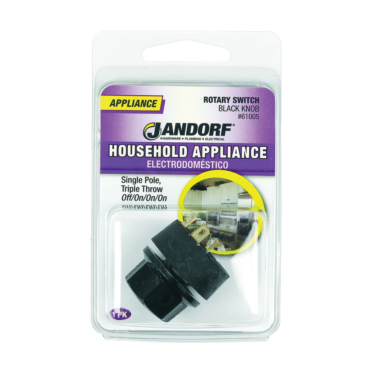 Jandorf 61005 Single Circuit Rotary Switch, 6.5 A, 125 V, TPST, Black