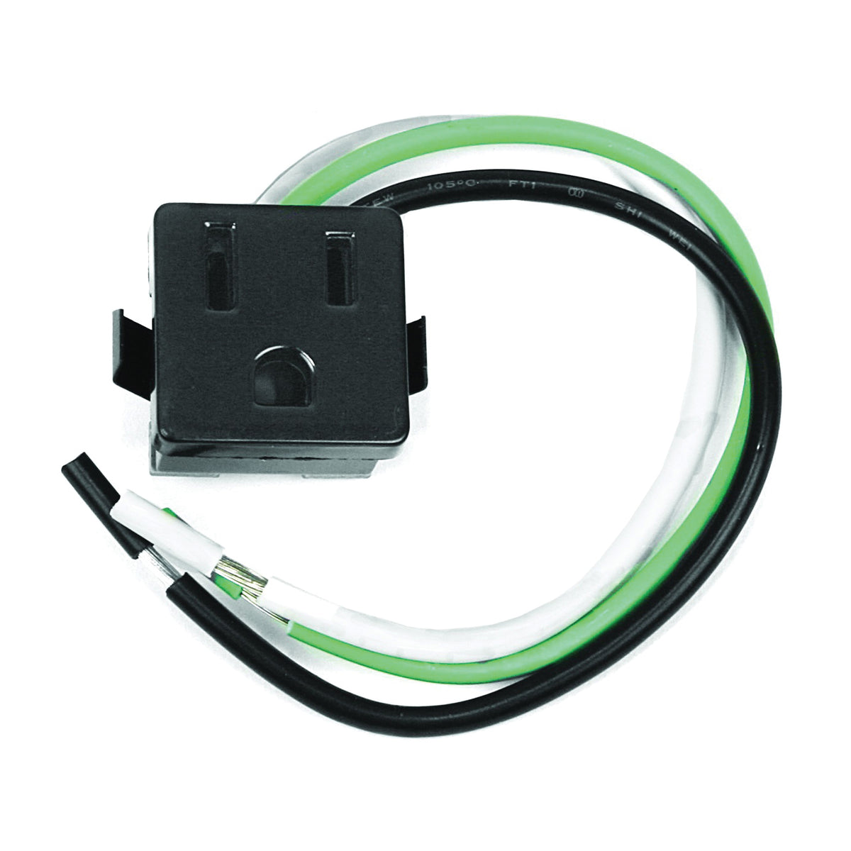 Jandorf 61016 Single Receptacle, 3 -Pole, 125 V, 15 A, Black