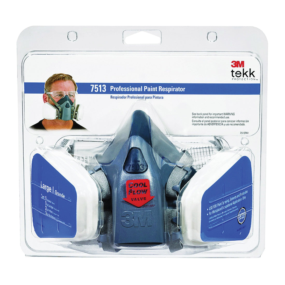 3M TEKK Protection 7513PA1-A/R7513ES Valved Paint Spray Respirator, L Mask, P95 Filter Class, Dual Cartridge