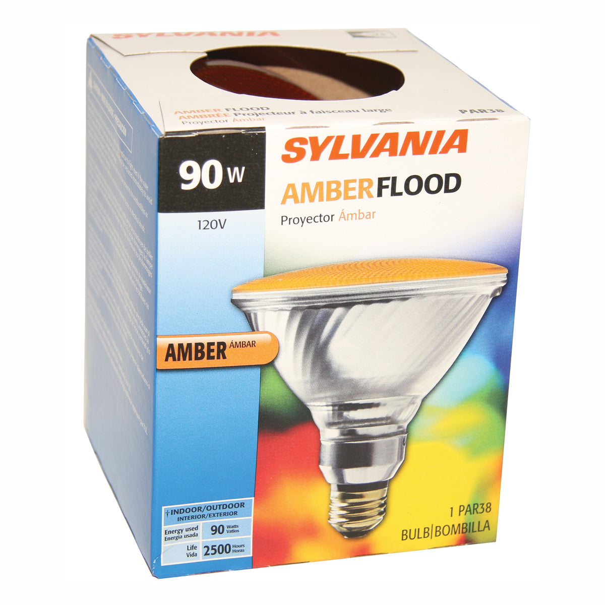 Sylvania 16662 Halogen Reflector Lamp, 90 W, Medium E26 Lamp Base, PAR38 Lamp, Amber Light, 2000 hr Average Life