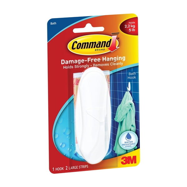 Command 17083B Designer Hook, 3/4 in Opening, 5 lb, 1-Hook, Plastic, White
