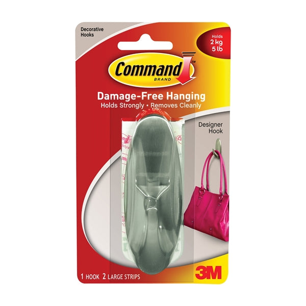 Command 17083-BN Designer Hook, 5 lb, 1-Hook, Metal, Brushed Nickel