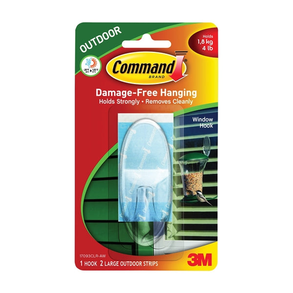 Command 17093CLR-AW Window Hook, 4 lb, 1-Hook, Plastic, Clear
