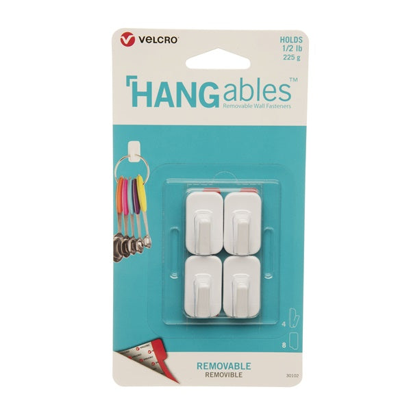 VELCRO Brand HANGables VEL-30102-USA Removable Wall Hook, 0.5 lb, 4-Hook, White