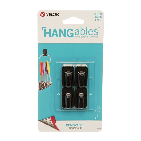 VELCRO Brand HANGables VEL-30105-USA Removable Wall Hook, 0.5 lb, 4-Hook, Black
