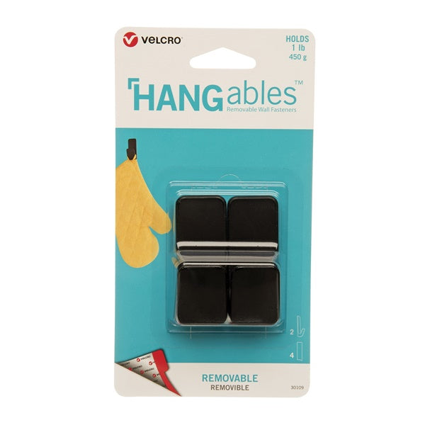 VELCRO Brand HANGables VEL-30109-USA Removable Wall Hook, 1 lb, 2-Hook, Black