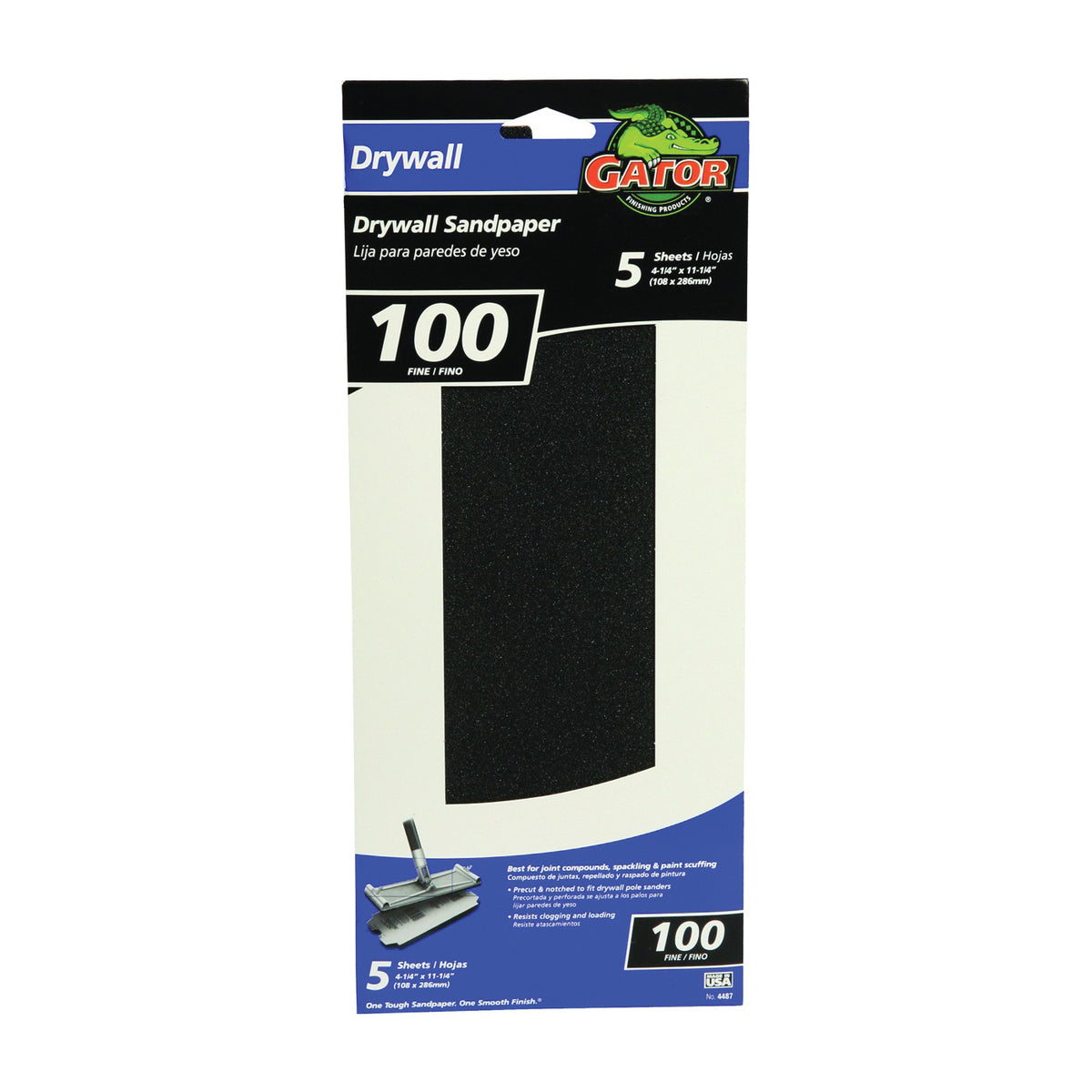 Gator 4487 Sandpaper, 11-1/4 in L, 4-1/4 in W, 100 Grit, Medium, Silicone Carbide Abrasive