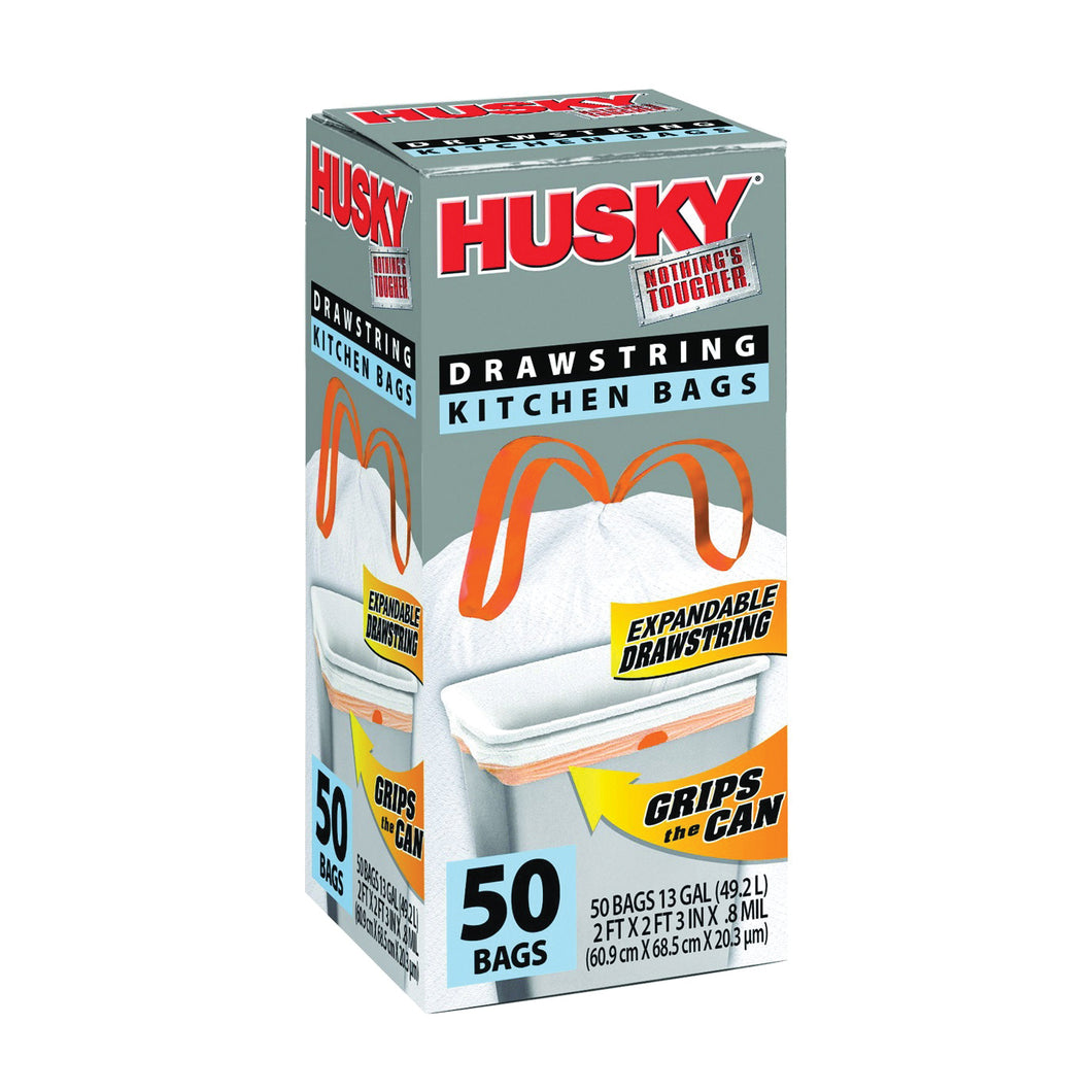 Husky HK13XDSE050W-X1 Kitchen Trash Bag, 13 gal Capacity, Poly, White