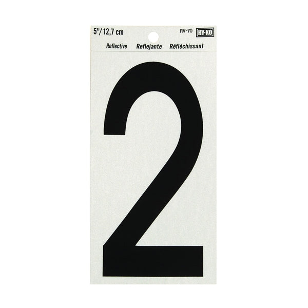 HY-KO RV-70/2 Reflective Sign, Character: 2, 5 in H Character, Black Character, Silver Background, Vinyl