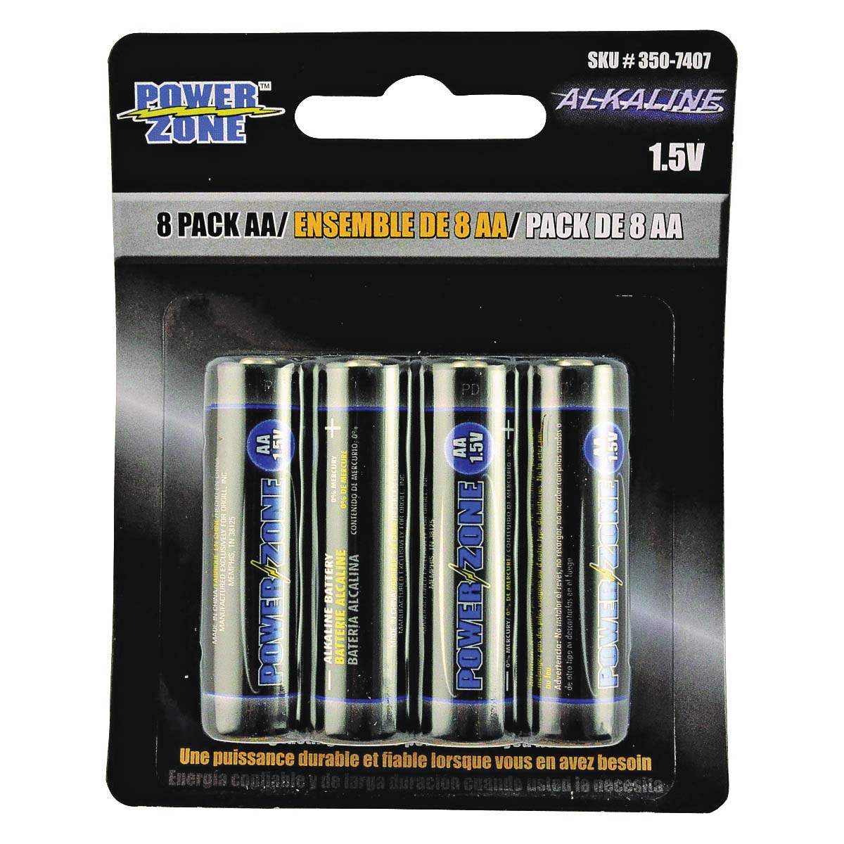 PowerZone LR6-8P-DB Battery, 1.5 V Battery, AA Battery, Alkaline, Manganese Dioxide, Potassium Hydroxide and Zinc