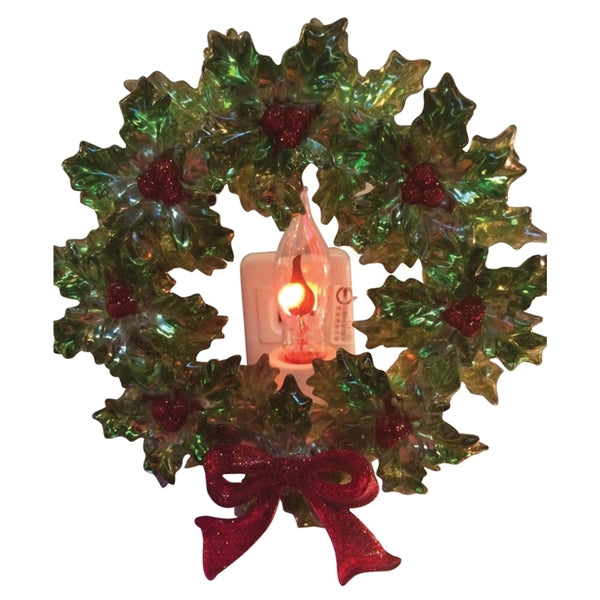Hometown Holidays 19349 Christmas Specialty Decoration, 4 in H, Wreath Night Light, 80% Plastic, 15% Copper, 5% Glass