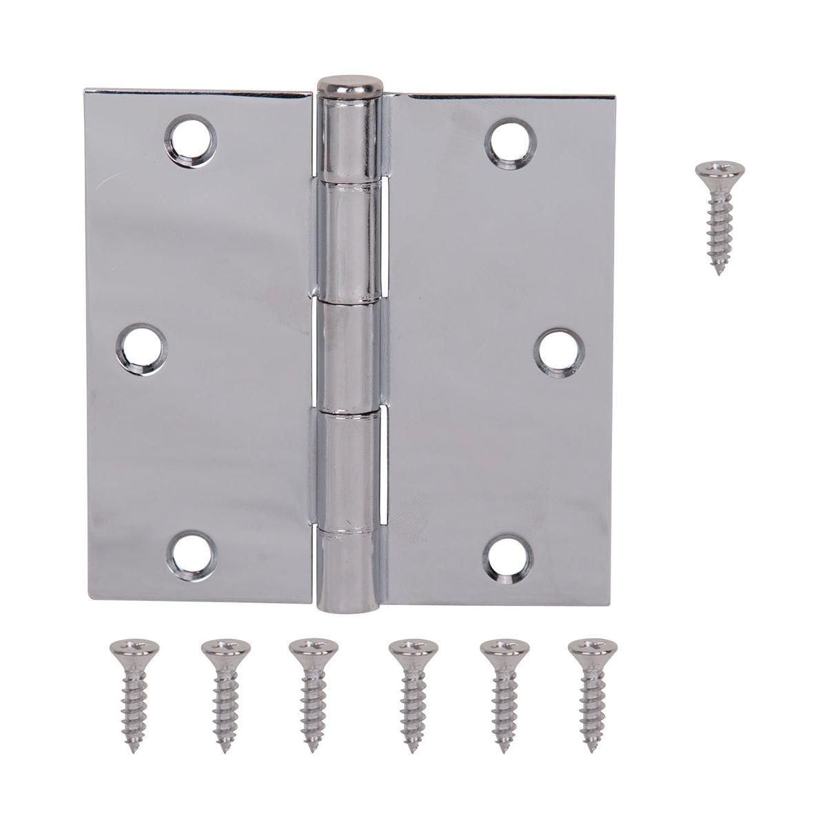 ProSource 20338BCX Square Corner Door Hinge, Steel, Chrome, Loose Pin, 180 deg Range of Motion, Screw Mount Mounting