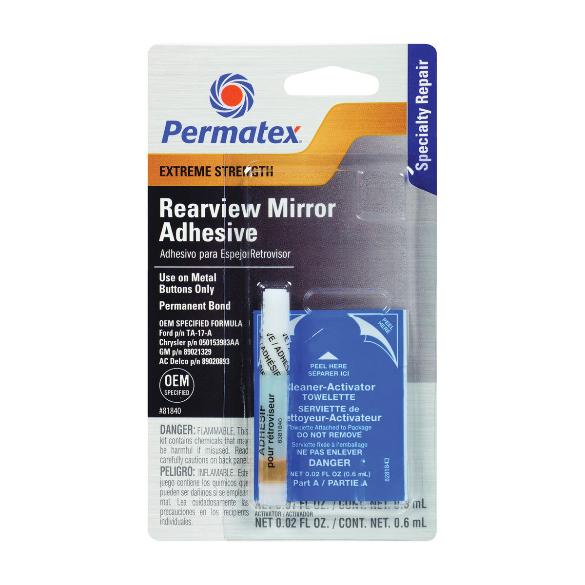 Permatex 81840 Rearview Mirror Adhesive, Liquid, Irritating, Yellow, 0.01 oz