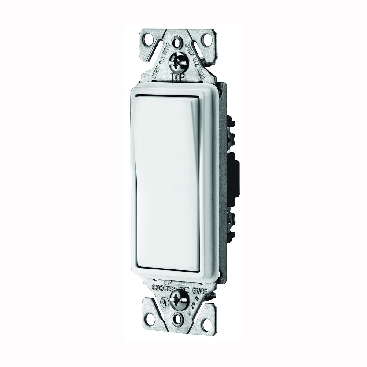 Eaton Wiring Devices 7500 7501W Rocker Switch, 15 A, 120/277 V, SPST, Lead Wire Terminal, White