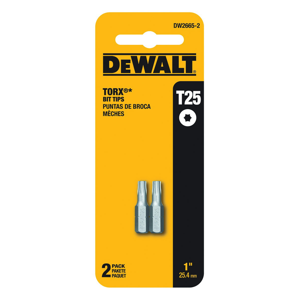DeWALT DW2665-2 Power Bit, T25 Drive, Torx Drive, 1/4 in Shank, Hex Shank, 2 in L, Steel
