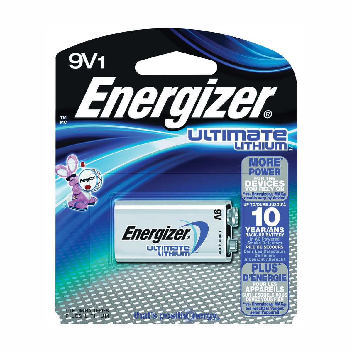 Energizer L522BP Battery, 9 V Battery, 750 mAh, Lithium, Manganese Dioxide