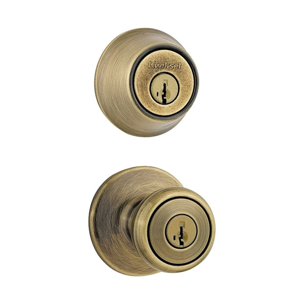 Kwikset 690T5CP6ALRCSK6 Knob Lockset, 3 Grade, Keyed Key, Antique Brass, 2-3/8 x 2-3/4 in Backset, K6 Keyway