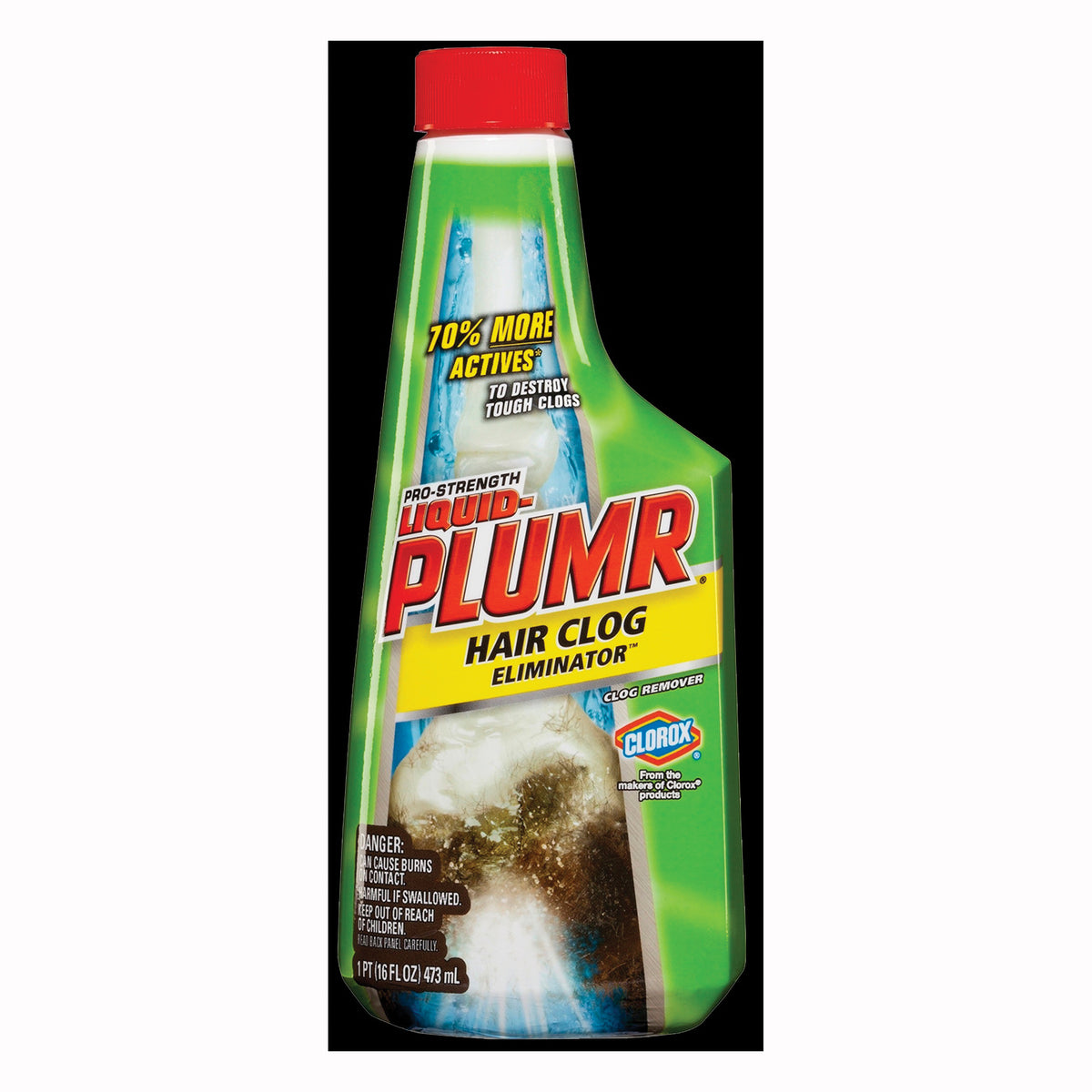 Liquid-Plumr 31019 Hair Clog Eliminator, Liquid, Pale Yellow, Bleach, 16 oz Bottle