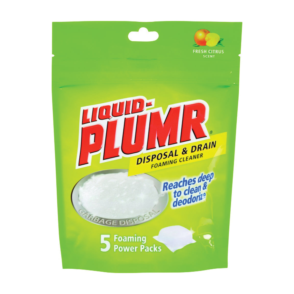 Liquid-Plumr 30717 Disposal and Drain Cleaner Pouch, Granular, Citrus, Grapefruit, White