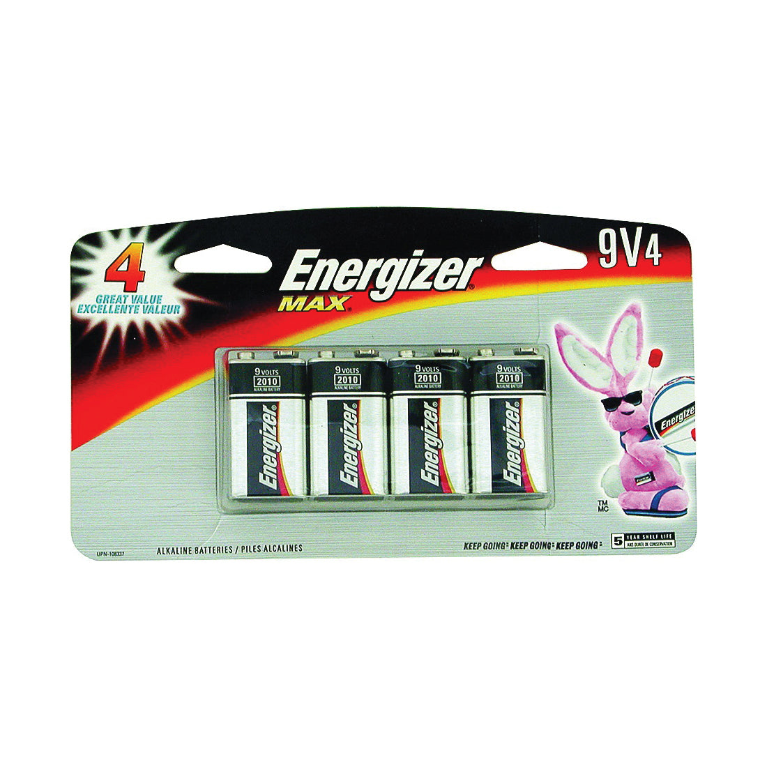 Energizer 522BP-4H Battery, 9 V Battery, 625 mAh, Alkaline, Manganese Dioxide, Zinc