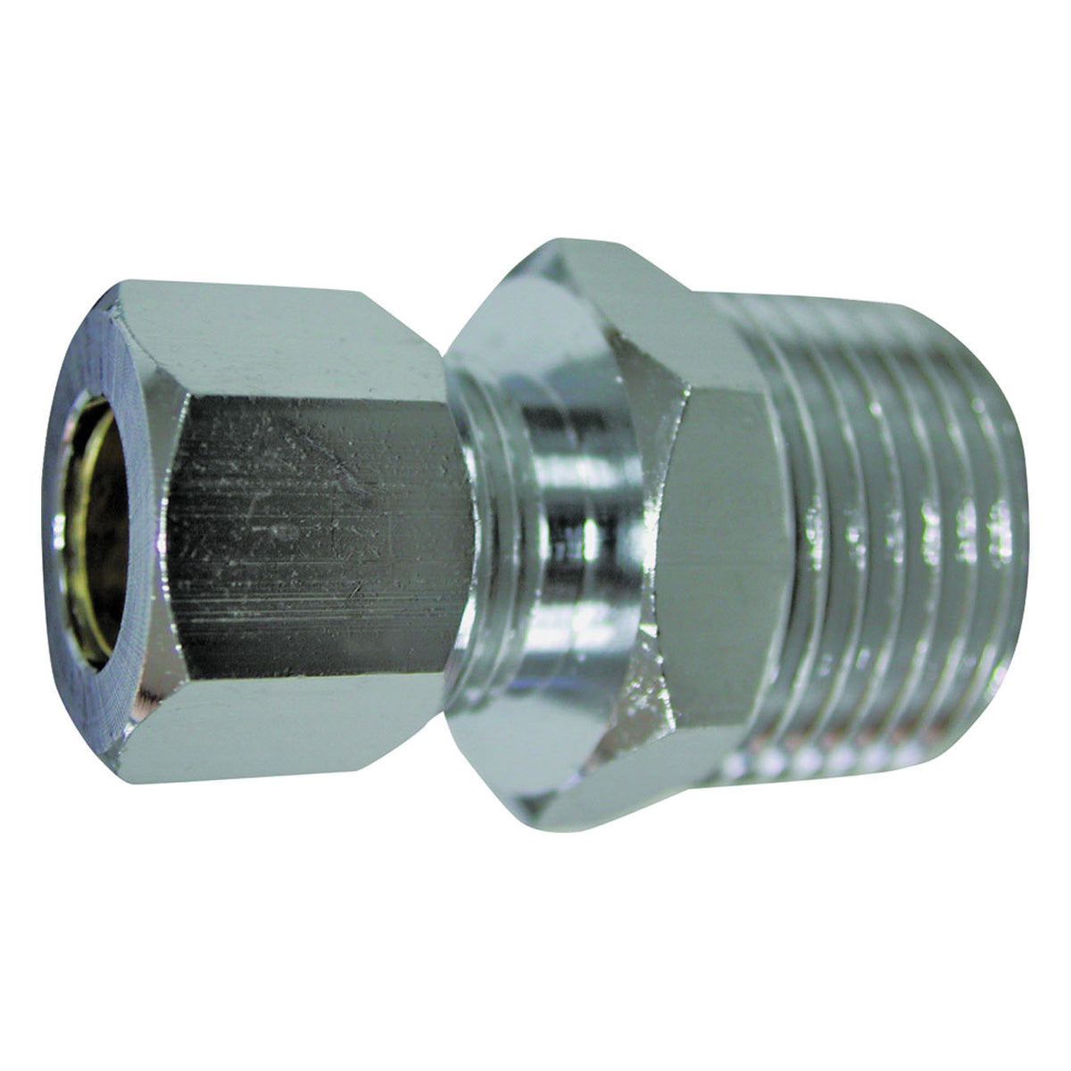 ProSource PMB-260LFB Water Supply Connector, 1/2 x 3/8 in, MIP x Compression, Brass, Chrome