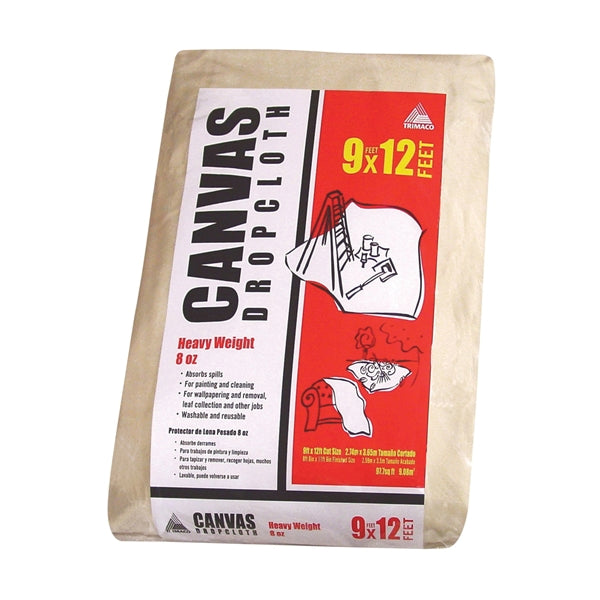 Trimaco SUPERTUFF 58901 Drop Cloth, 12 ft L, 9 ft W, Canvas, Tan