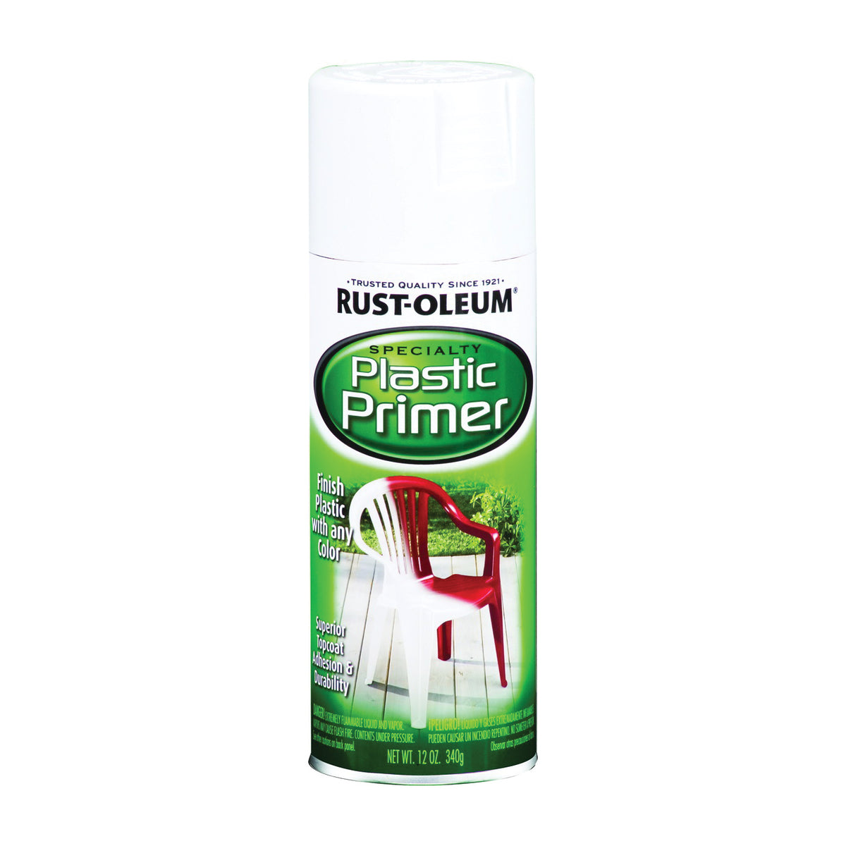 RUST-OLEUM 209460 Plastic Primer Spray Paint, Plastic Primer White, 12 oz, Aerosol Can