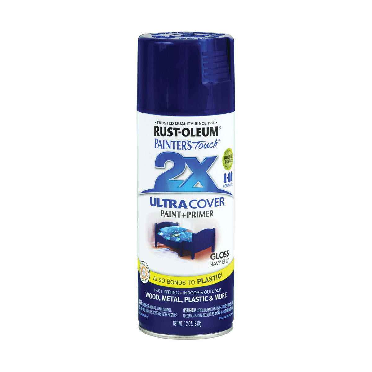 RUST-OLEUM PAINTER&#39;S Touch 249098 Gloss Spray Paint, Gloss, Navy Blue, 12 oz, Aerosol Can