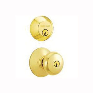 Schlage Plymouth Series FB52NVPLY505 Knob Lockset, 2 Grade, Keyed Alike Key, Polished Brass, 2-3/8 x 2-3/4 in Backset