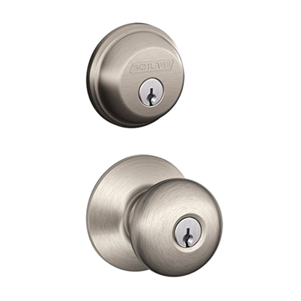 Schlage FB50VPLY619 Combo Dead Bolt, ANSI 2 Grade, Keyed Alike Key, Brass, Satin Nickel, 2-3/8 or 2-3/4 in Backset