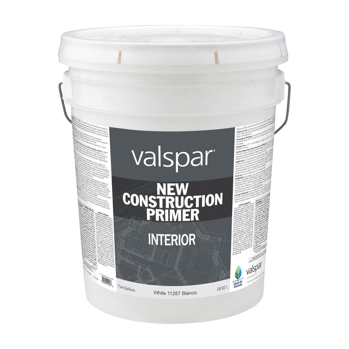 Valspar 045.0011287.008 New Construction Primer, White, 5 gal, Pail