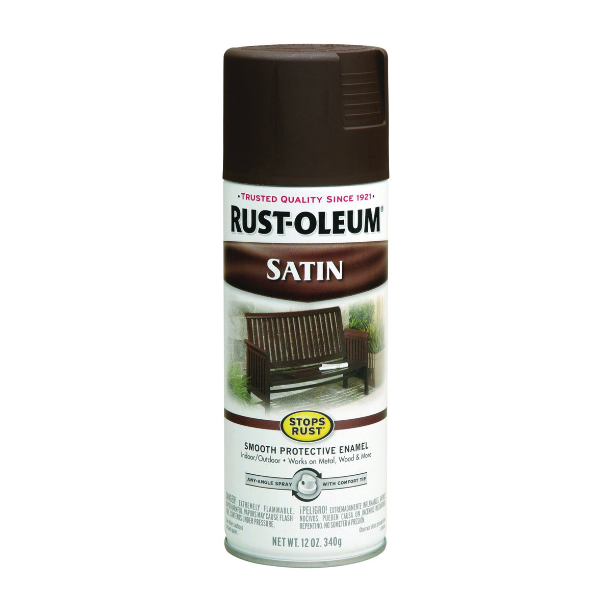 RUST-OLEUM STOPS RUST 241239 Enamel Paint, Low Satin, Dark Brown, 12 oz, Aerosol Can